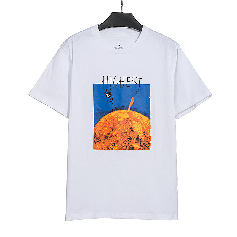 S.M Travis Scott HIghest  SUN Stickman Printed Short-sleeved T-shirt Men's And Women's  Wear S.W.