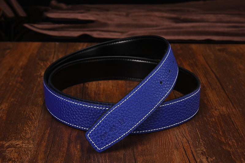 Leather h-belt original litchi grain cowhide belt scalp