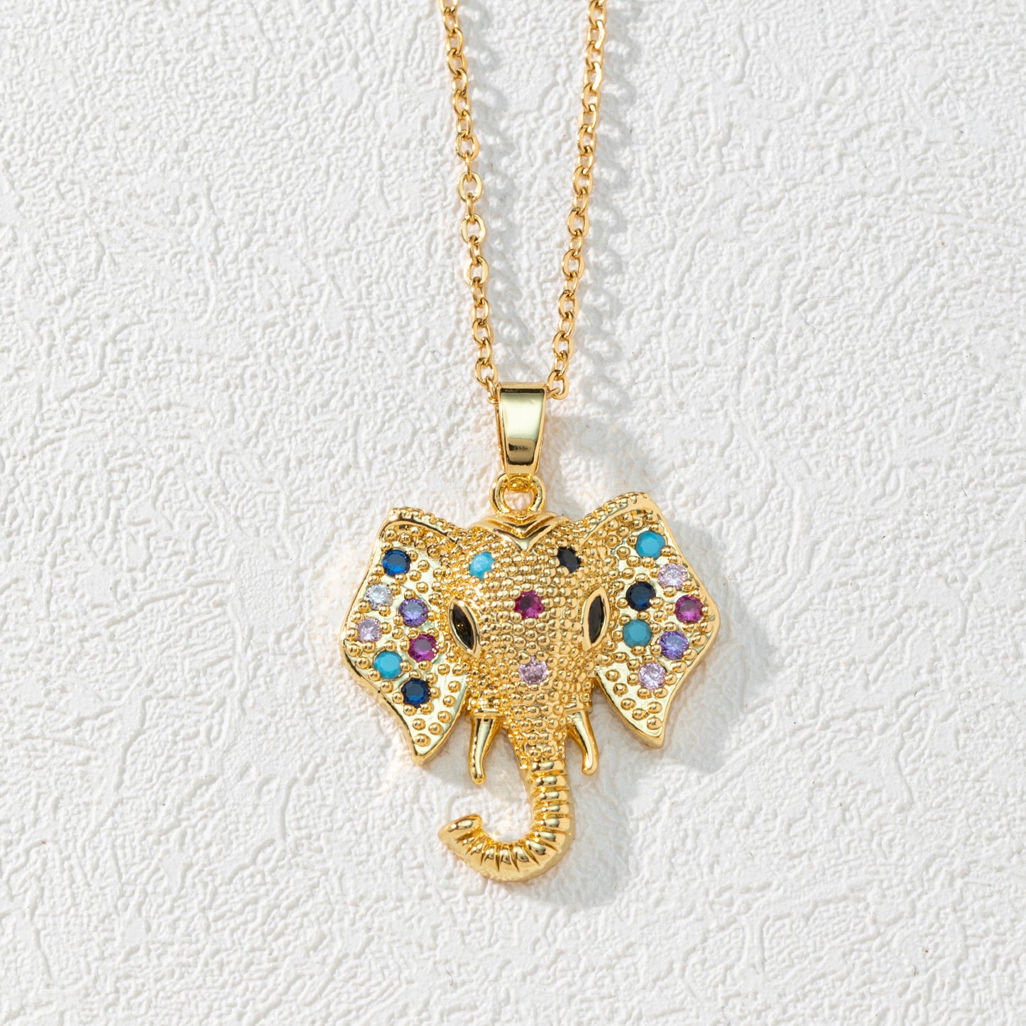 Bronze Plated Real Gold Mixed Color Zircon Elephant Pendant Necklace