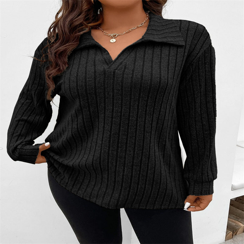 Solid Color plus size Women's v neck vertical striped blouse