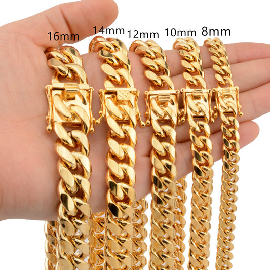Hot Stainless Steel Link Gold Miami Cuban Border Chain Men Women Jewelry Necklace Or Gift Bracelet Xams