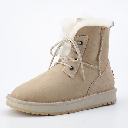 Men's Sheepskin And Fur Integrated Low Barrel Snow Boots