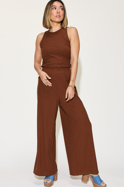 S.W. Basic Bae Full Size Ribbed Tank and Wide Leg Pants Set