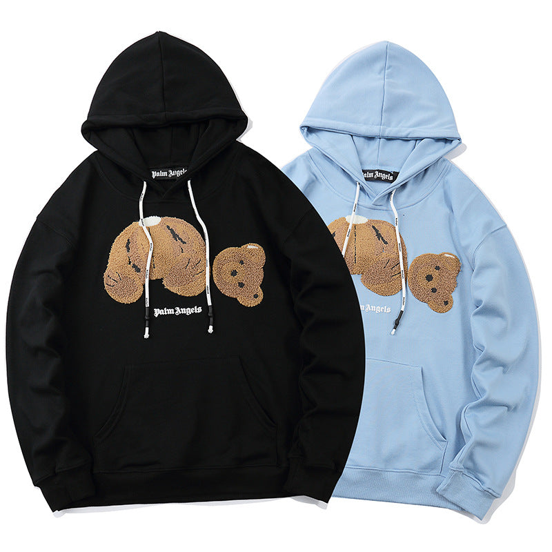 S.M.  High Street Fashion Brand Cartoon Bear Men's  Pocket Hoodie