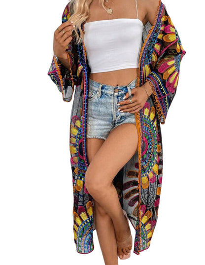 S.W. Beach Cover-up Pattern Sun Protection Cardigan Female