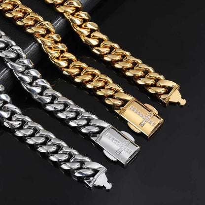 Stainless Steel Cuban Chain Micro Set Zircon Spring Snap Bracelet