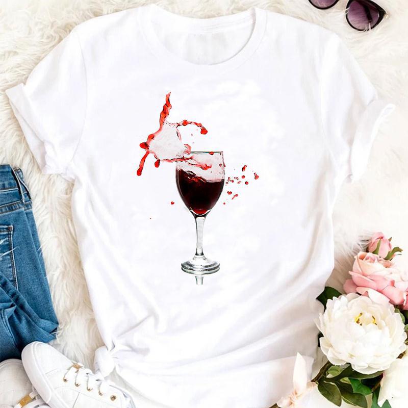 Women Printing Clothing Wine Lady Short Sleeve Casual