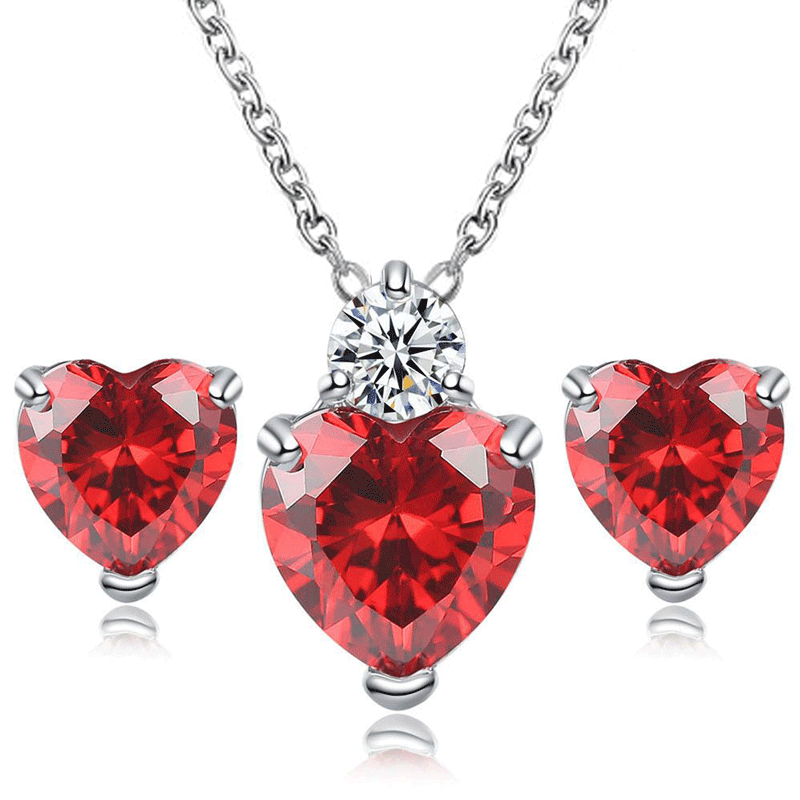 F.J.C. Red peach Earring Necklace Bridal jewelry set.