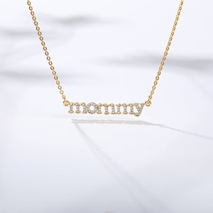 Mommy Mother Necklace Pendant Clavicle Chain English Letter 18K Real Gold Plating