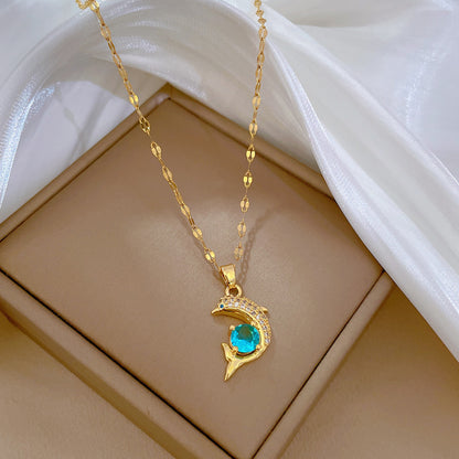 Simple Elegant Zircon Dolphin Blue Clavicle Chain