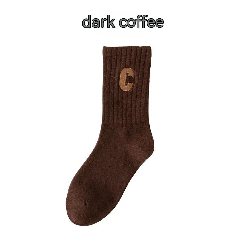 F.J.C. S.W. Brown Socks Women's Long  Letter " C" socks