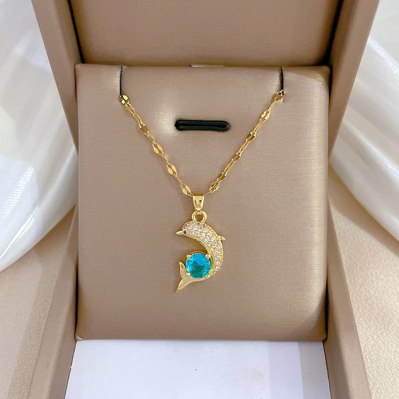 Simple Elegant Zircon Dolphin Blue Clavicle Chain