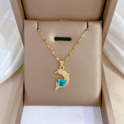 Simple Elegant Zircon Dolphin Blue Clavicle Chain