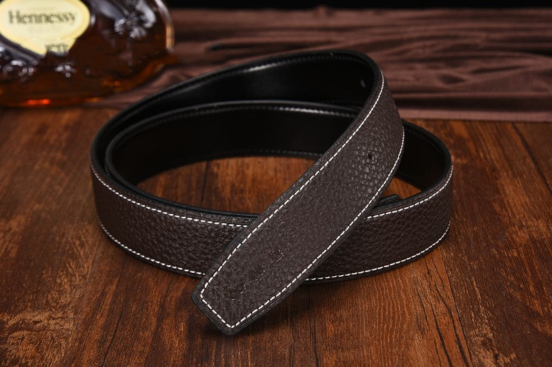 Leather h-belt original litchi grain cowhide belt scalp