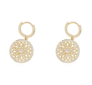 a pair of earrings with a circular design