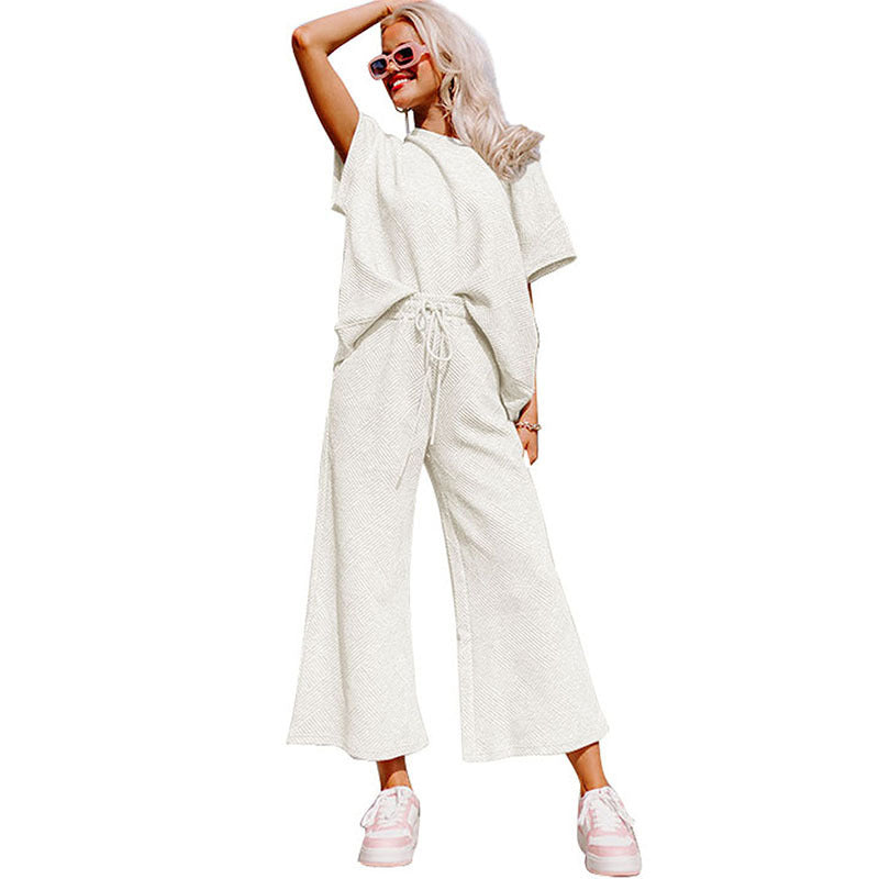 S.W. Loose Short Sleeve Women's Pants Suit