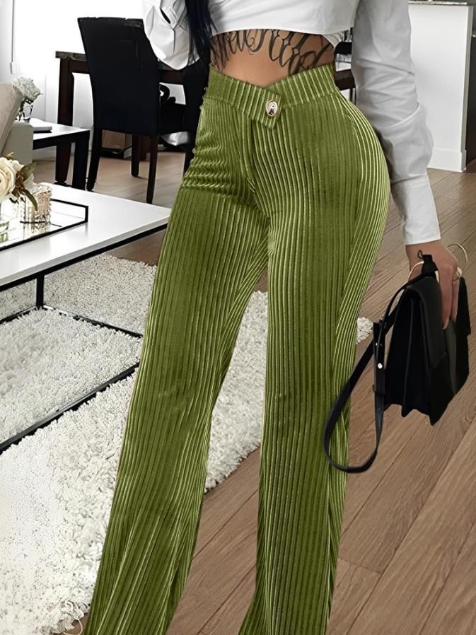 S.W.  Fashion Gold Velvet Striped Casual Women's Pants