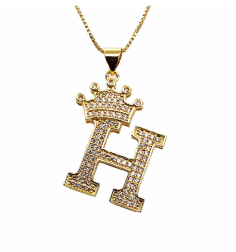 F.J.C. Crown Letter Pendants inlayed with Zirconia with necklace