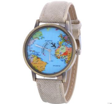 Canvas Band Map Dial Plate Watch