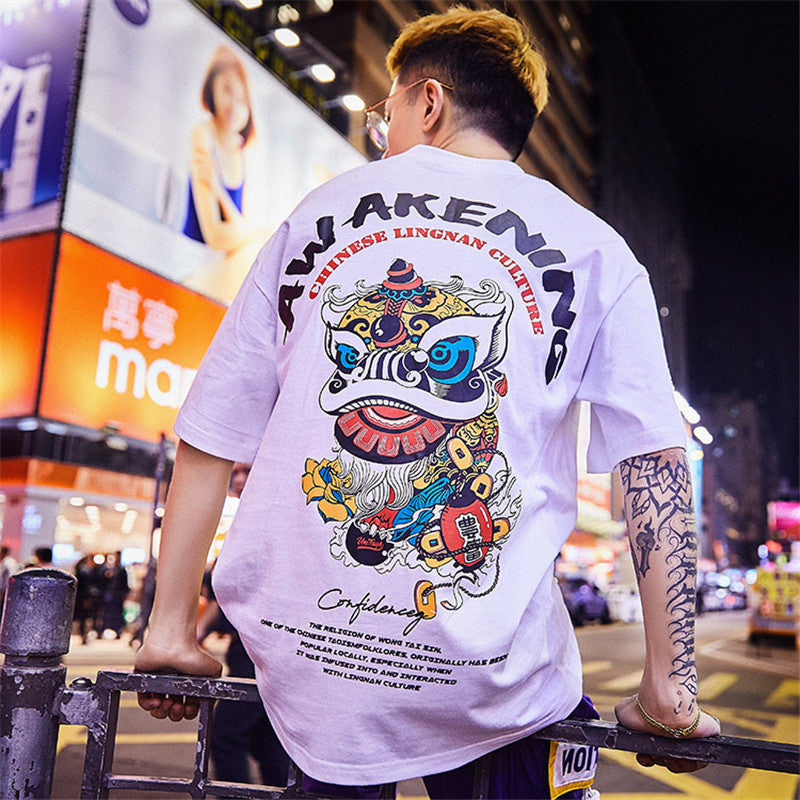 Street Loose Hip-hop T-shirt Lion Dance