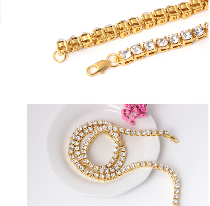 Men's Hip Hop Diamond Gold Necklace Alloy Pendant Full Rhinestone Single Row Item Jewelry