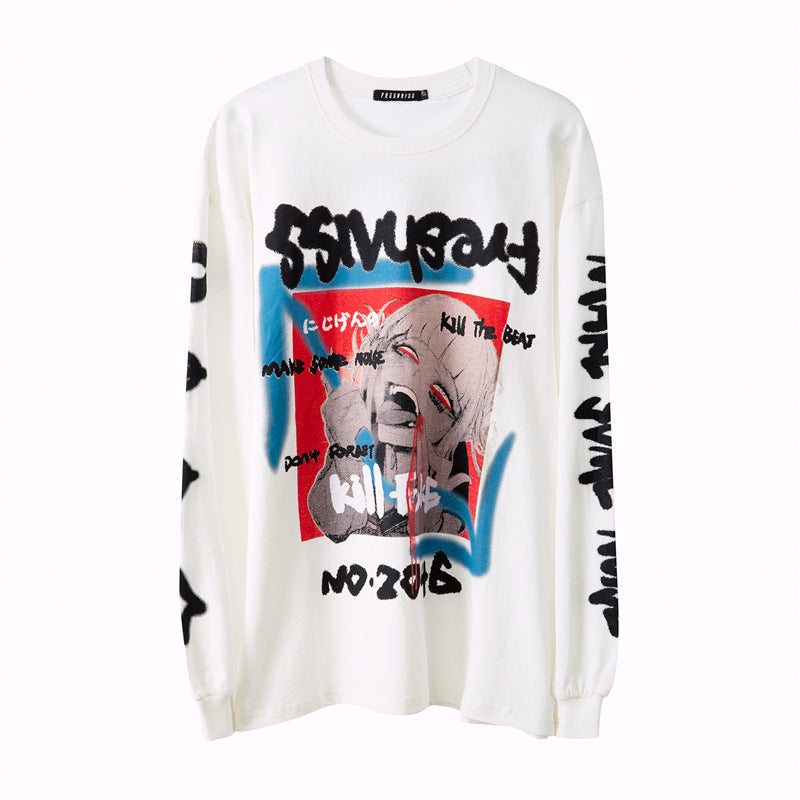 Hip-hop printed long-sleeved T-shirt S.M.