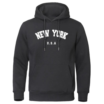 S.M. Men's Simple Letter NEW YORK Printed Casual Hooded Sweater