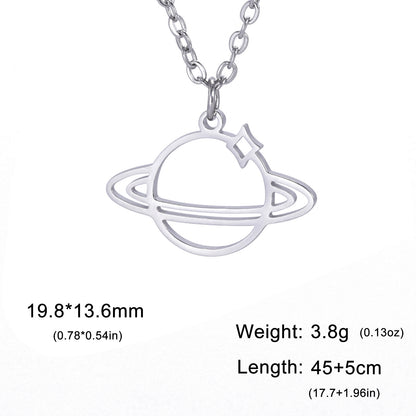 Titanium Steel Cut Hollow 18K Real Gold Plating Non-fading Planet Pendant Necklace