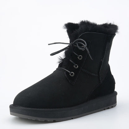 Men's Sheepskin And Fur Integrated Low Barrel Snow Boots