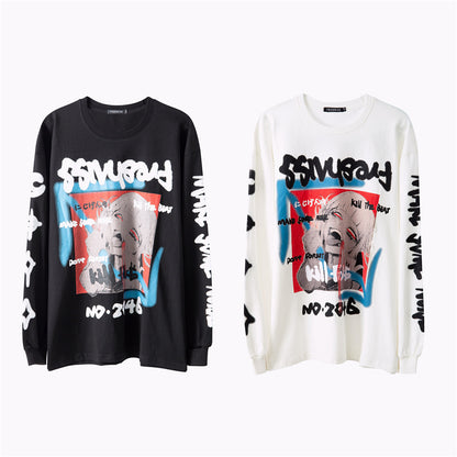 Hip-hop printed long-sleeved T-shirt S.M.