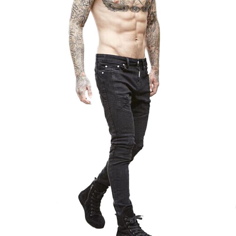 S.M. Men Stretch Ripped Biker Jeans