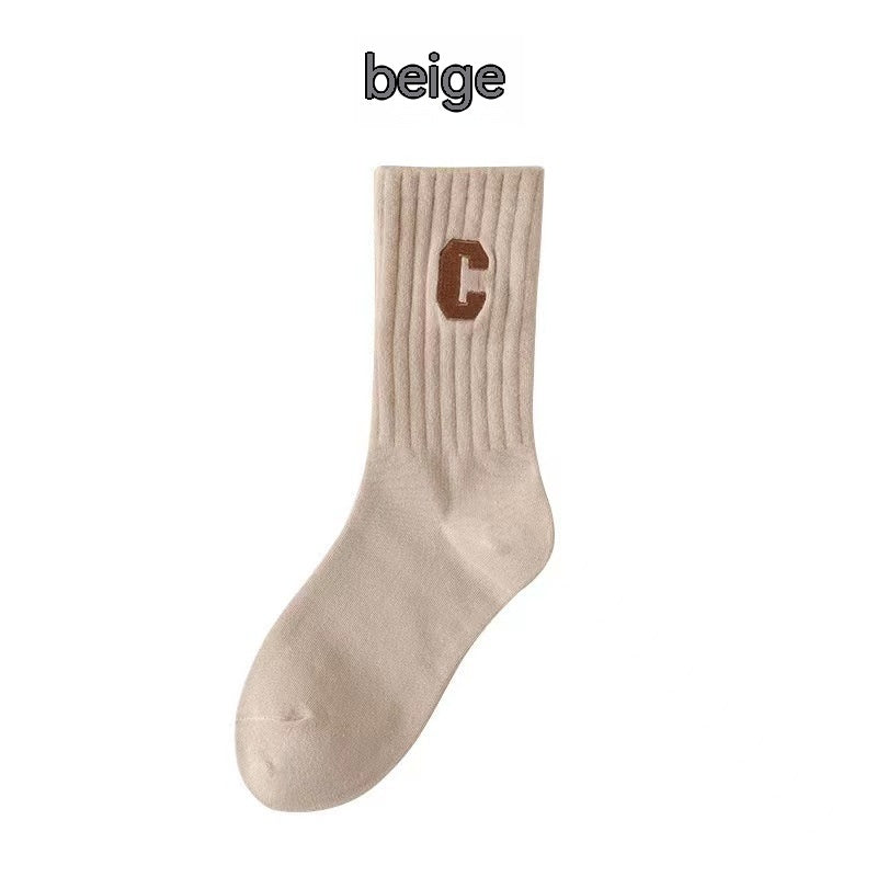 F.J.C. S.W. Brown Socks Women's Long  Letter " C" socks