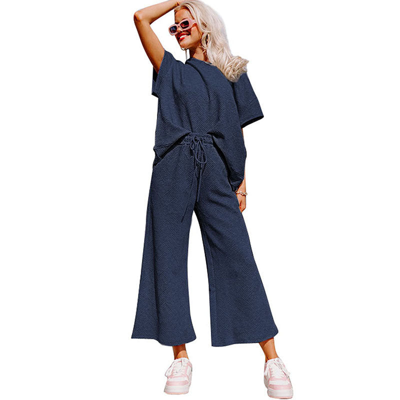 S.W. Loose Short Sleeve Women's Pants Suit