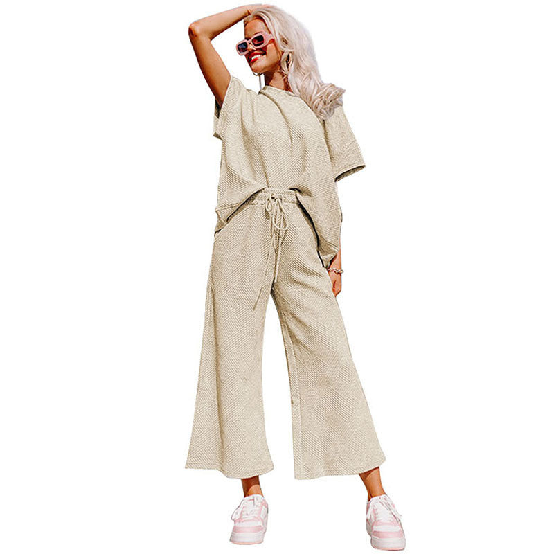 S.W. Loose Short Sleeve Women's Pants Suit