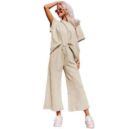 S.W. Loose Short Sleeve Women's Pants Suit