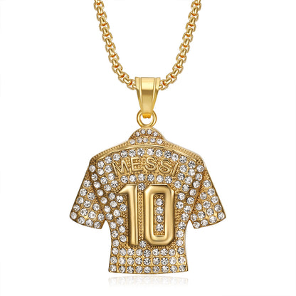 Titanium Steel Gold-plated Diamond Studded Football Pendant