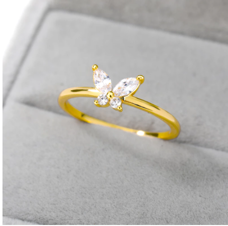 Gold-plated Butterfly Zircon Ring