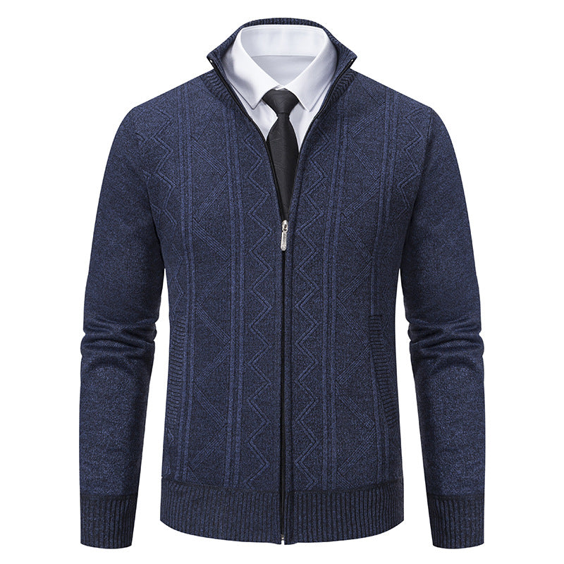 S.M.  Fall Winter Men Wool Sweater Men's Cardigan Coat Stand Collar