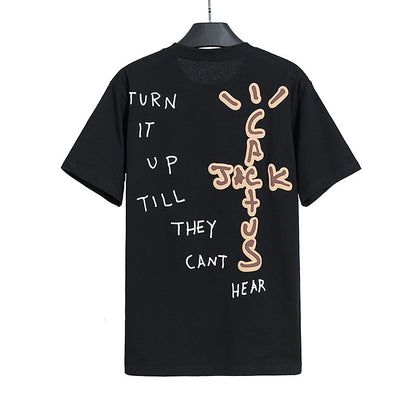 S.M Travis Scott HIghest  SUN Stickman Printed Short-sleeved T-shirt Men's And Women's  Wear S.W.