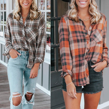 Women's Fashion Plaid Printed Long Sleeve Shirt S.W.