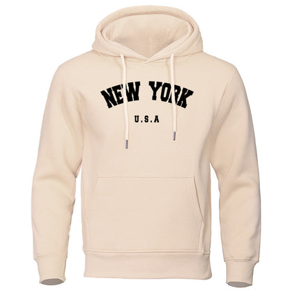 S.M. Men's Simple Letter NEW YORK Printed Casual Hooded Sweater