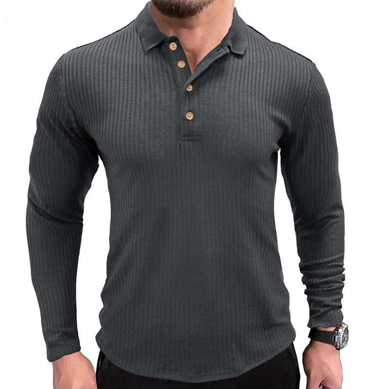 S.M.  Men's Long-sleeved T-shirt Polo With Lapel