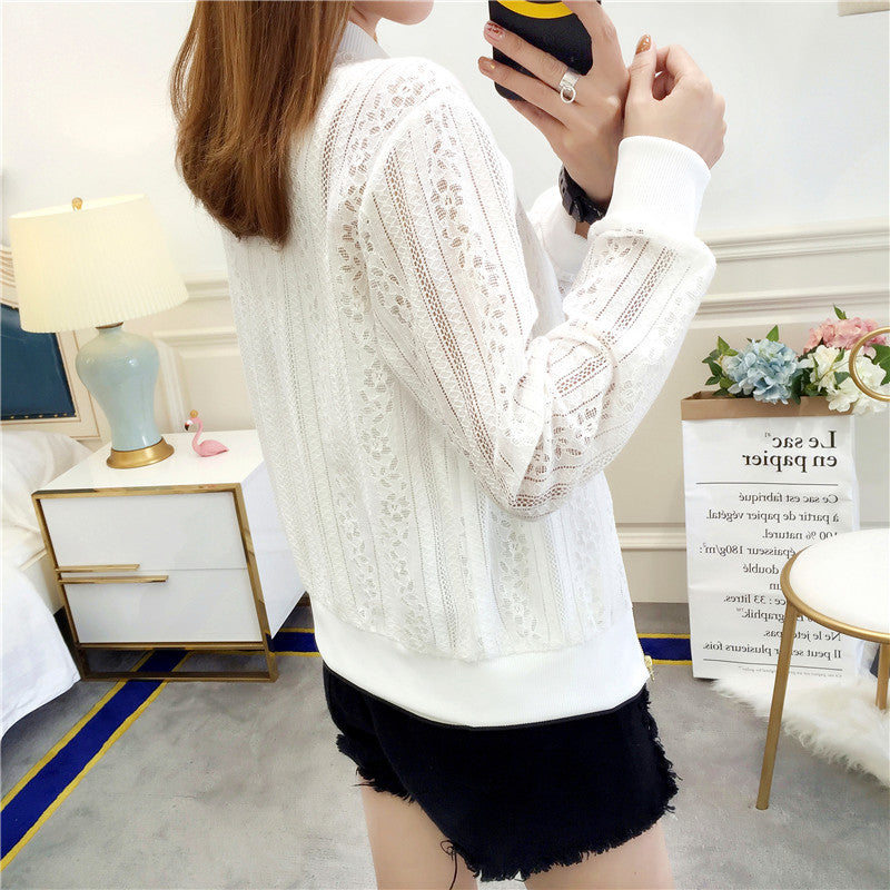 New Summer Long Sleeve Lace Shirt Beach Sunscreen Women"s Solid