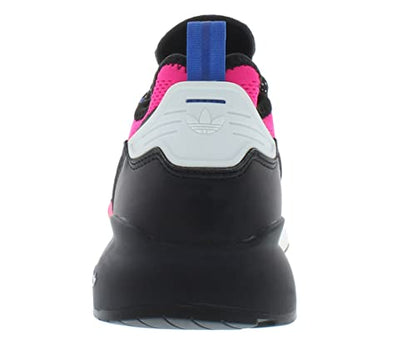 the adidas sneakers in black, pink and white