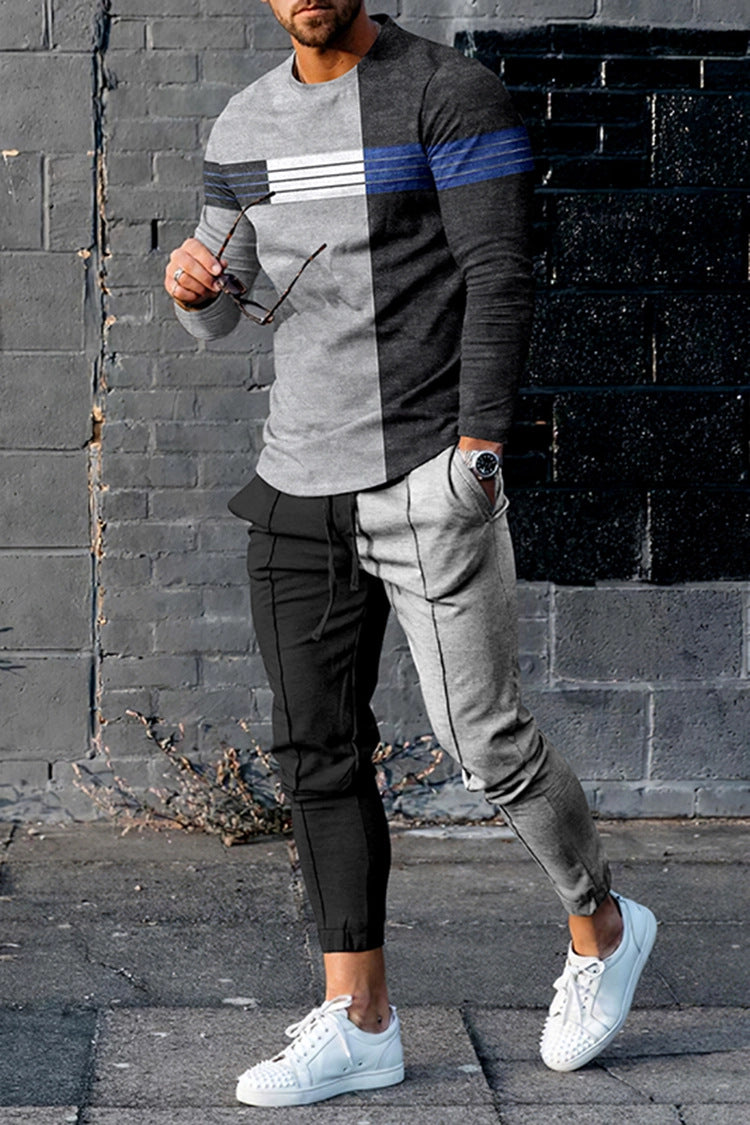 S.M. Color-Block Long Sleeve Casual Sports Men joggers Set