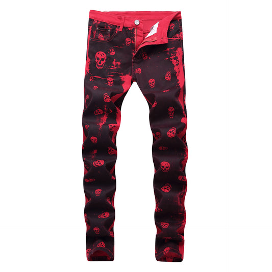 S.M. Skull red jeans men's skinny jeans