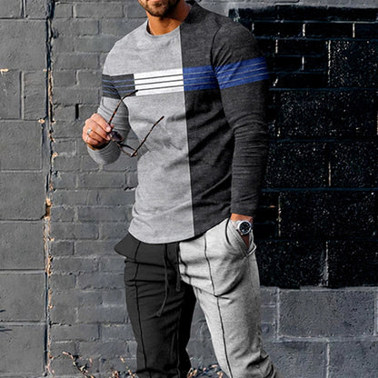 S.M. Color-Block Long Sleeve Casual Sports Men joggers Set