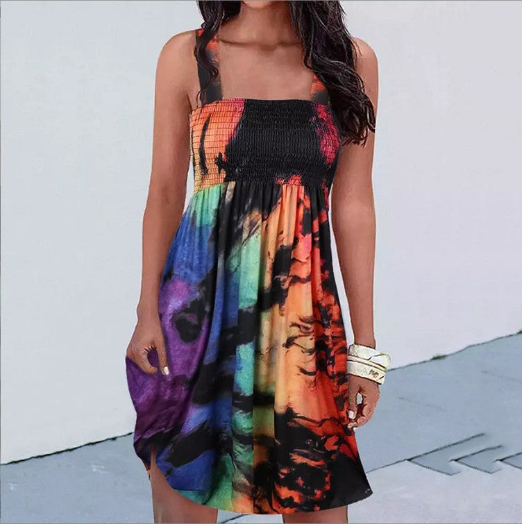 Fashion Printing Sexy Suspenders Dress