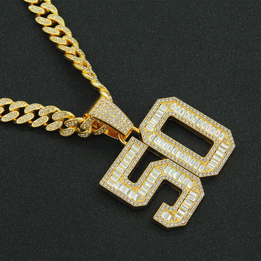 Mens Fashion Full Diamond Number 50 Pendant Necklace