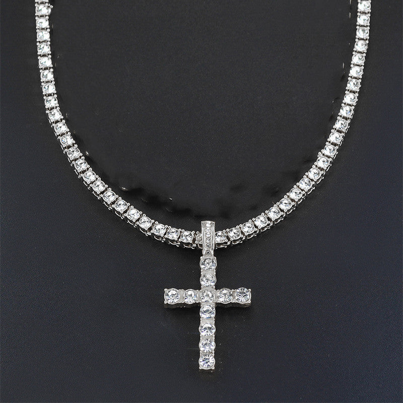 Cross 4.0mm Diamond Studded Single Row Men's Necklace